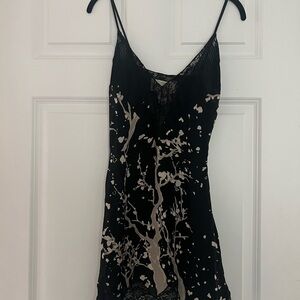 Yaya Black Silk Slip Dress with Cherry Blossom Abstract Tree Print